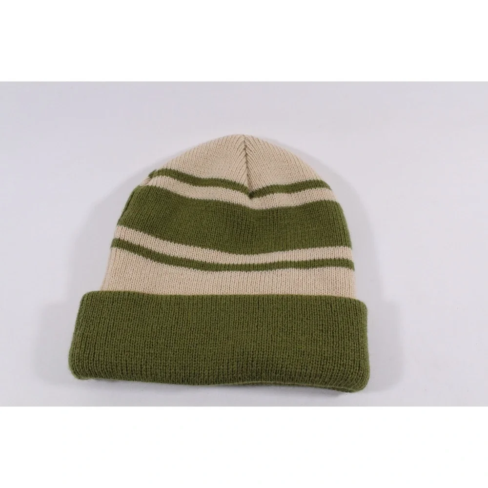Rhode Island Embroidered Tan/Green Stripe Beanie Unisex 100% Acrylic One Size‎